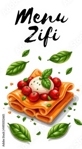Delicious pasta dish zifi restaurant menu design culinary art overhead view italian cuisine