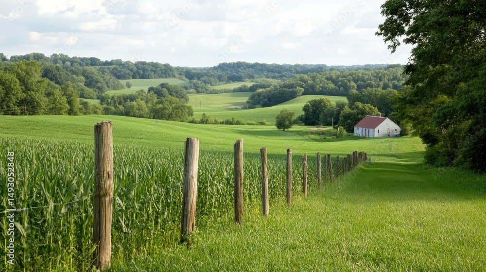 Fototapeta premium Rural landscape with farmhouse