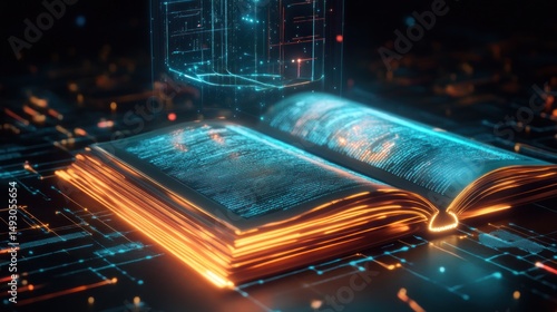 Open book with digital overlay