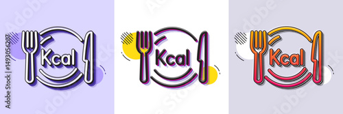 Calories line icon. Halftone dotted pattern. Gradient icon with grain shadow. Diet kcal sign. Low calorie food symbol. Line calories icon. Various designs. Vector