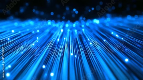 A close-up of individual strands of glowing nanofiber cable converging at a central processing hub, representing the core of high-speed digital connectivity.
