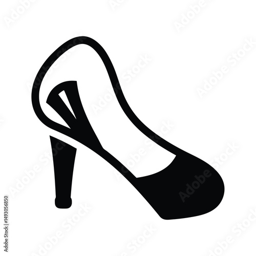 Elegant black high heel shoe with slingback style on white background