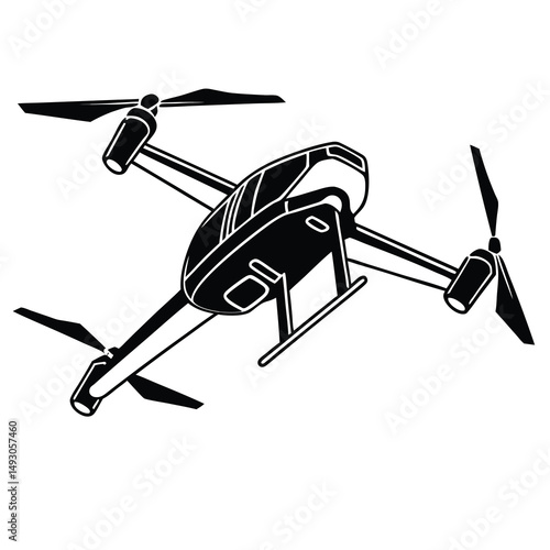 High Contrast Graphic Rendering of a Modern Black and White Drone