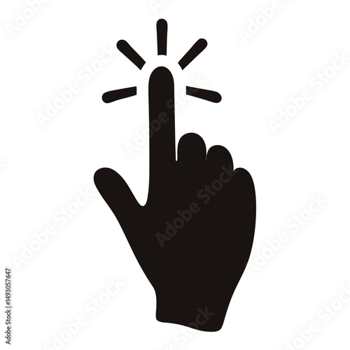 Human hand pointing finger with rays, indicating touch or selection