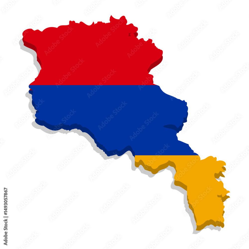 Armenia map with national flag colors. Armenia’s geographical outline in national flag colors. Vector illustration isolated on a white background Armenia map with national flag colors. Armenia’s geographical outline in national flag colors. Vector illustration isolated on a white background
