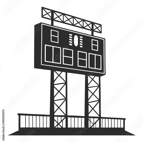 Monochrome iconic baseball stadium scoreboard for keeping track of the game