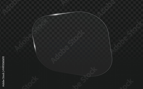 Realistic vector graphic of a clear glass or plastic panel with rounded corners. Isolated object perfect for overlays, screens, mockups, or abstract design projects.