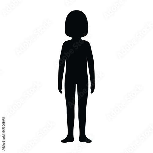 Silhouette of a young girl standing with arms down and bob haircut