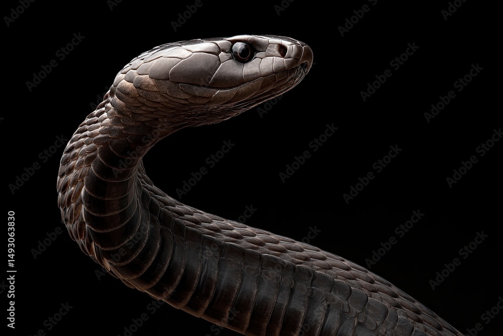 Fototapeta premium Black Mamba Snake: Dramatic Close-up, Dark Elegance