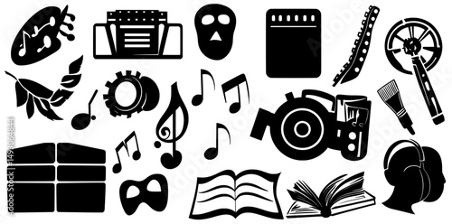 A dedicated set of icons has been designed to celebrate the arts, including disciplines like painting, music, literature, ballet, theater, and cinema