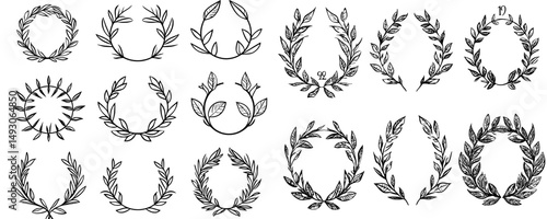 Black silhouettes of laurel wreaths depicted in a modern illustration style