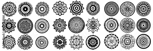 Collection of gothic church circle ornament roses in contemporary style, contemporary style