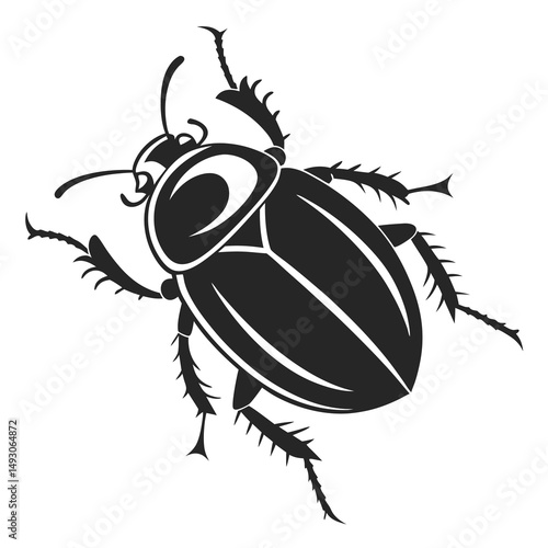 Simple yet captivating black and white beetle illustration with detailed features