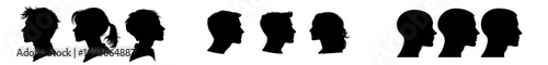 Sammlung von 3 menschlichen Vektor-Gesichtern im Profil: weiblich, männlich und geschlechtsneutral in schwarzem Vektor und freigestellt