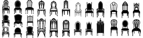 Chairs in the Gothic style are adorned with ornaments, as depicted in a modern sketch