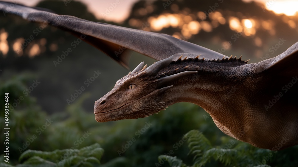 Obraz premium Dragon in flight, golden hour