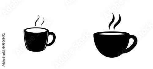 A modern flat icon representing a cup of hot coffee or a caffeine-based drink for use on food-related apps and websites