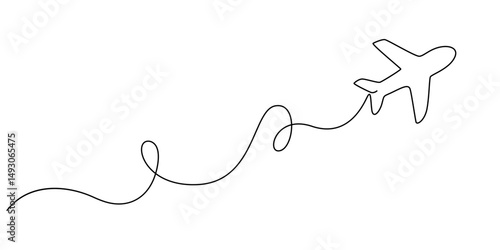 Airplane travelling continuous one line draw with map pin location, Continuous line drawing of aircraft flight routes and airport destinations. airplane line path icon of airplane flight route.