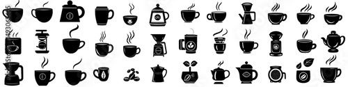 Modern outline illustration and silhouette of a coffee icon collection
