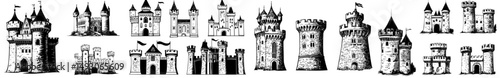 A collection of medieval castles from Germany, Crimea, and France is depicted in a graphical set against a white background