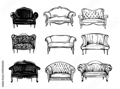 Furniture for living rooms and patios, such as sofas and couches, represents modern iconic designs