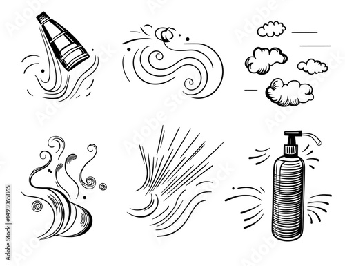 A collection of spray icons is offered for water, perfume, paint, and deodorant applications