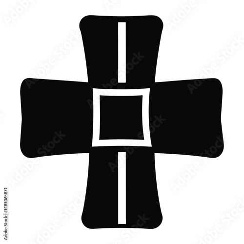 Stylized Black Cross with White Insets and a Hollow Square Center