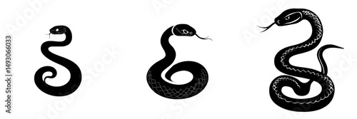 A black snake silhouette is isolated on a white background in this modern graphic icon illustration