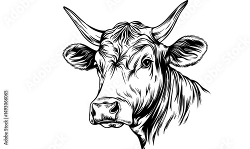 A black cow silhouette is isolated on a white background in this modern graphic icon illustration