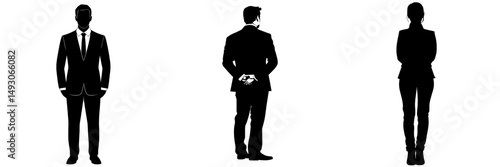 A businessman wearing a suit is shown standing in isolation as a modern silhouette