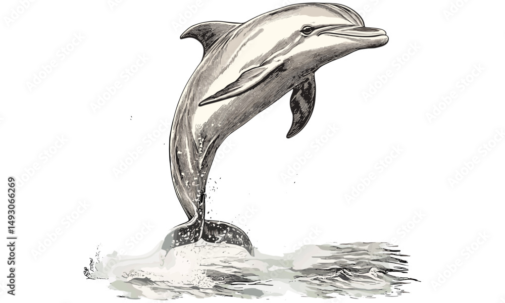 custom made wallpaper toronto digitalRetro dolphin engraving, detailed sea creature illustration, vintage marine mammal line art, rustic nautical fauna print, antique ocean wildlife etching, monochrome sketch art