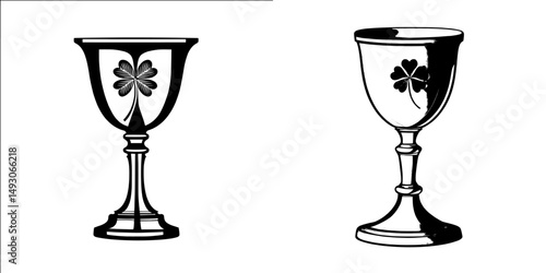 The concept of the Holy Grail is a medieval gothic style symbol of spiritual insight found in romantic literature, illustrated with a vintage color palette and isolated on white, in EPS10 format