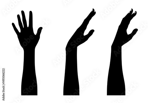 Cartoon graphics of human hands in black silhouette are featured in volume 2 of a modern icon set on a white background