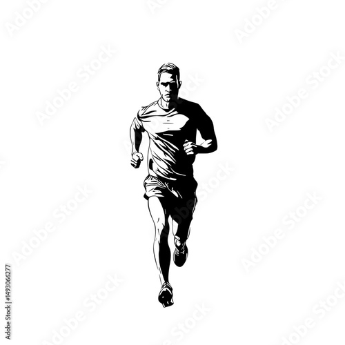 The image depicts a solitary figure of a man running, alongside a vibrant young athlete sprinting, both capturing the essence of a run
