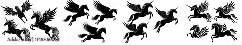 Mythology and fantasy tales are represented by the silhouette of a Pegasus Unicorn in a modern illustration