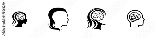 Modern brain icon represented as a head in EPS 10 format, a simple isolated silhouette symbol