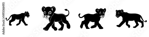 Lion cub predator black silhouette animal, created by a Modern Illustrator