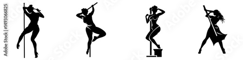 A contemporary outline of a girl and pole set against a white backdrop, serving as a pole dance visual for fitness and exotic dance purposes, including striptease performers, in a modern EPS10