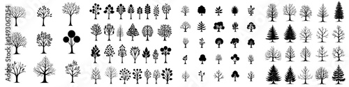 The tree icon template is editable in terms of color, featuring a modern tree symbol as a sign isolated on a white background for use in graphic and web design illustrations