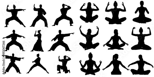 Tai chi silhouettes can be utilized effectively as a symbol, logo, web icon, mascot, sign, or in any other design
