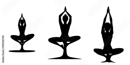 Tree pose yoga represented as a modern silhouette icon, symbolizing wellness