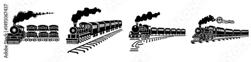 Modern illustration of an old locomotive silhouette, sign, Train with smoke symbol icon, Train icon