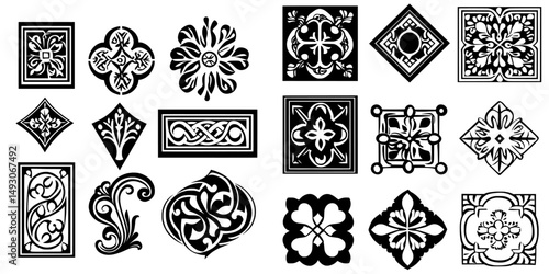 A design set featuring modern Irish Celtic corners, complete with braided frame patterns, suitable for greeting cards and invitation design elements