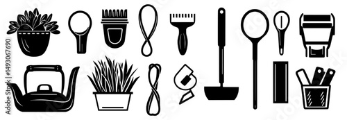 The icon set features a big assortment of working tools in a simplified flat design