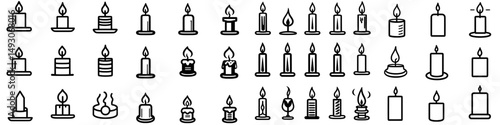 A set of candle icons, featuring flat Christmas candles isolated on a white background with editable strokes