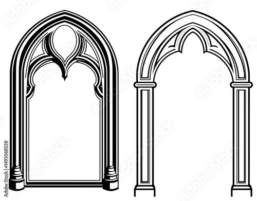 A vintage gothic background featuring an arch outline drawing is presented