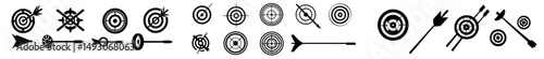 The icon set includes a target destination, a sniper's shooting group, and a focus cursor with a bull's eye mark, all modern and isolated on white