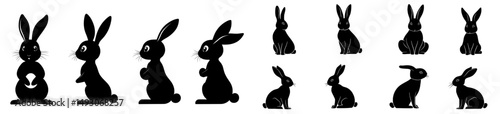 A set of diverse easter bunny silhouettes is presented against a white backdrop, ideal for utilization in various design projects