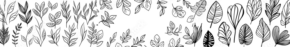 Obraz premium Modern illustration featuring a hand drawn continuous line drawing of an abstract flower, floral, ginkgo, rose, tulip, and a bouquet of olives, classified under botanical arts