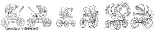 A modern representation of a stroller designed for infant boys and girls